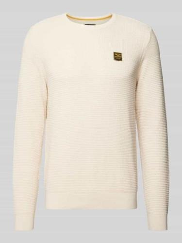 PME Legend Strickpullover mit Label-Patch in Offwhite, Größe 3XL