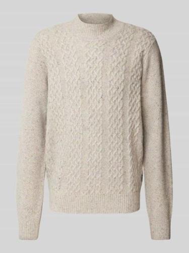 Fynch-Hatton Wollpullover mit Zopfmuster und Alpaka-Anteil in Offwhite...