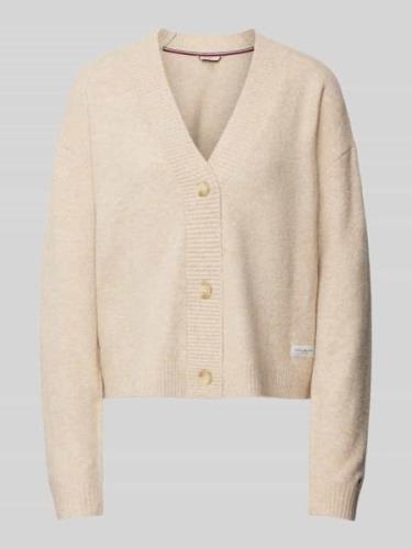 TOMMY HILFIGER Strickjacke mit V-Ausschnitt und Woll-Anteil in Beige, ...