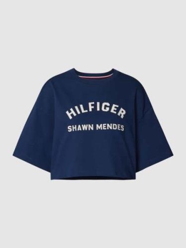 Tommy Hilfiger Cropped T-Shirt mit Label-Stitching in Marine, Größe L