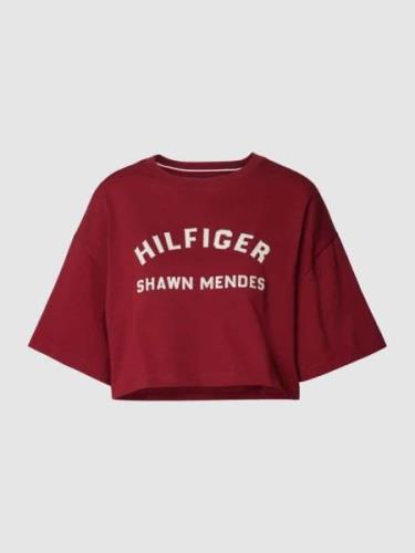 Tommy Hilfiger Cropped T-Shirt mit Label-Stitching in Rot, Größe L