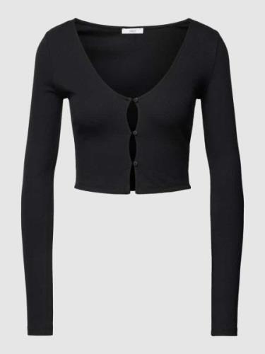 Jake*s Casual Cropped Strickjacke in Ripp-Optik in Black, Größe L