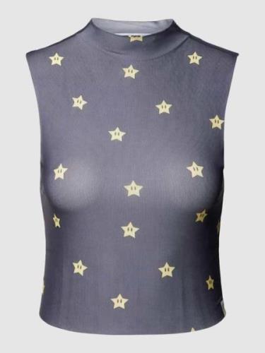 Review Mesh Top mit STAR Print in Black, Größe L