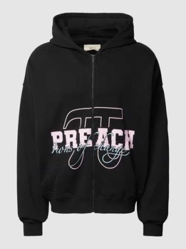 Preach Oversized Sweatjacke mit Label-Print in Anthrazit, Größe M