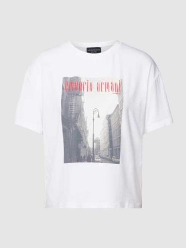 Emporio Armani T-Shirt aus Viskose-Mix mit Motiv-Print in Weiss, Größe...