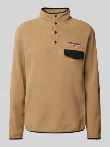 POLO SPORT Fleecepullover mit Label-Stitching in Khaki, Größe L