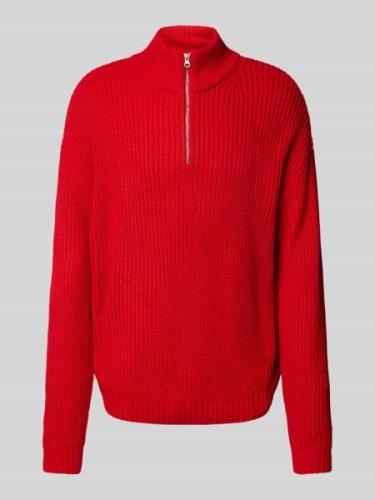 REVIEW Strickpullover mit gerippten Abschlüsse in Rot, Größe L