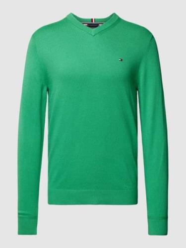 Tommy Hilfiger Strickpullover mit V-Ausschnitt Modell 'PIMA' in Gruen,...