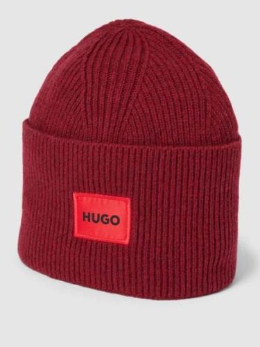 HUGO Beanie mit Label-Detail Modell 'Xaff' in Dunkelrot, Größe 1