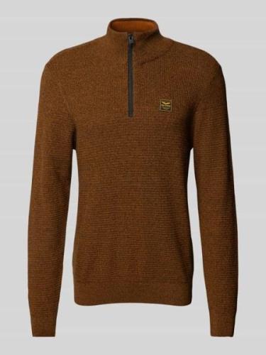 PME Legend Strickpullover mit Troyer-Kragen in Orange, Größe L