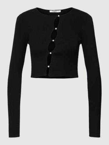 NA-KD Cropped Strickjacke in Ripp-Optik in Black, Größe L