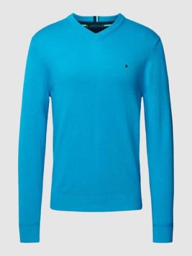 Tommy Hilfiger Strickpullover mit V-Ausschnitt Modell 'PIMA' in Royal,...