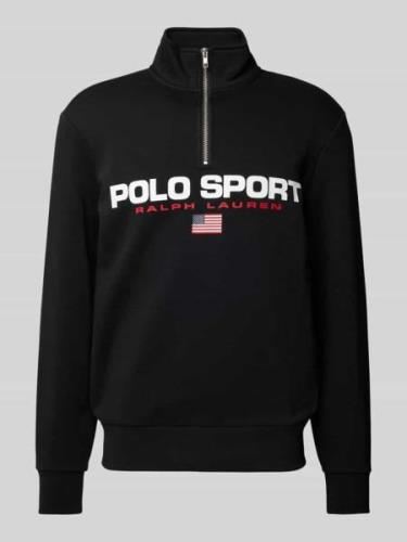 POLO SPORT Sweatshirt mit Troyer-Kragen in Black, Größe L