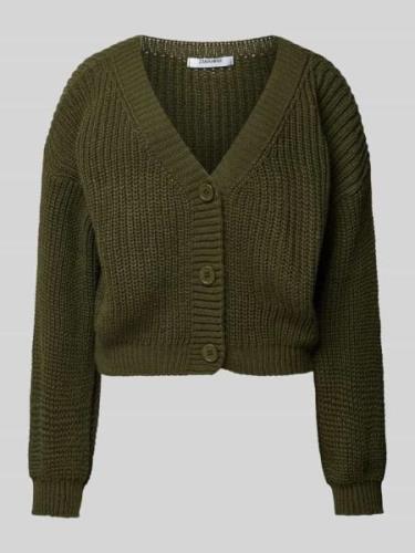 ZABAIONE Cropped Strickjacke mit Knopfleiste in Khaki, Größe L/XL