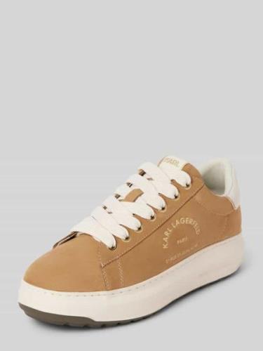 Karl Lagerfeld Ledersneaker mit Label-Print Modell 'KAPRI' in Beige, G...