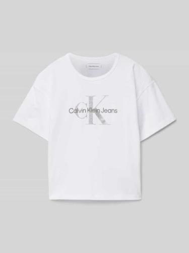 Calvin Klein Jeans Cropped T-Shirt mit Logo-Print in Weiss, Größe 140