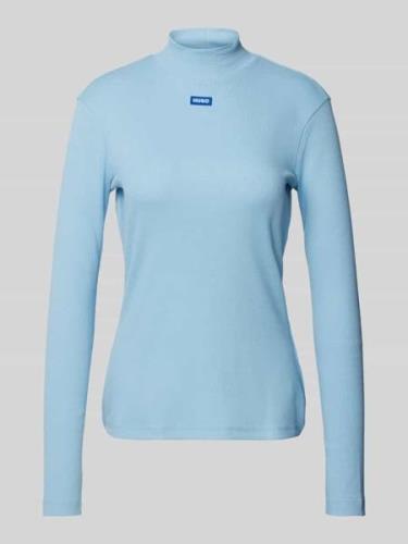 Hugo Blue Longsleeve mit geripptem Stehkragen in Rauchblau, Größe L