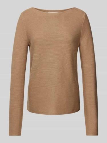 MARC O POLO Strickpullover mit gerippten U-Boot-Ausschnitt in Hellbrau...