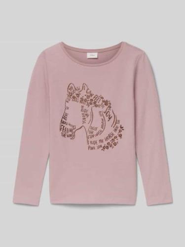 s.Oliver RED LABEL Regular Fit Langarmshirt mit Glitzer-Print in Rosa,...