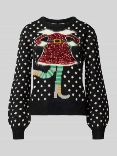 Vero Moda Regular Fit Weihnachtspullover mit Pailletten-Motiv Modell '...