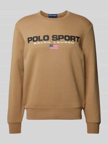 Polo Sport Sweatshirt mit Label-Stitching in Khaki, Größe L