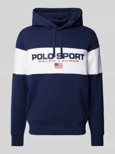 Polo Sport Hoodie mit Label-Print in Dunkelblau, Größe L