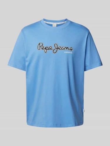 Pepe Jeans T-Shirt mit Label-Print Modell 'DORIAN' in Royal, Größe L