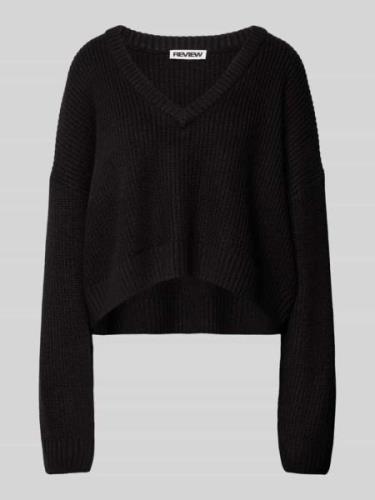 Review Cropped Strickpullover mit gerippten Abschlüssen in Black, Größ...