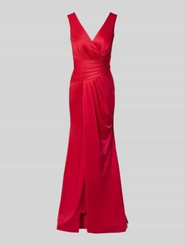 TROYDEN COLLECTION Abendkleid mit V-Aussschnitt in Rot, Größe 32