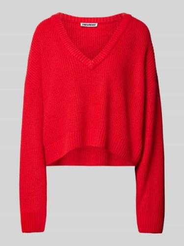 Review Cropped Strickpullover mit gerippten Abschlüssen in Kirsche, Gr...