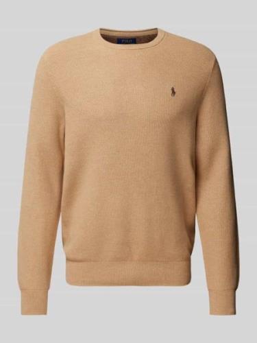 POLO RALPH LAUREN Strickpullover mit Logo-Stitching in Camel Melange, ...