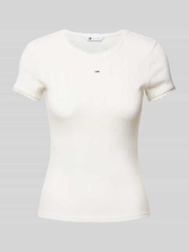 Tommy Jeans T-Shirt mit Label-Stitching in Offwhite, Größe L