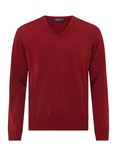 MAERZ Muenchen Pullover aus Schurwolle mit V-Ausschnitt in Rot Melange...