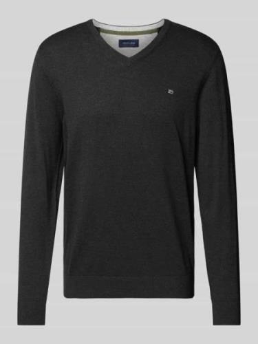 Christian Berg Men Strickpullover mit Label-Stitching in Dunkelgrau Me...