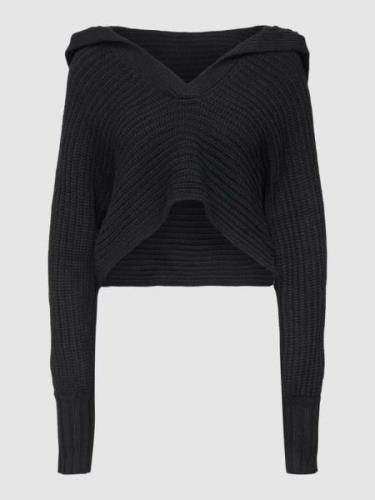 NA-KD Cropped Strickpullover mit Umlegekragen in Black, Größe M