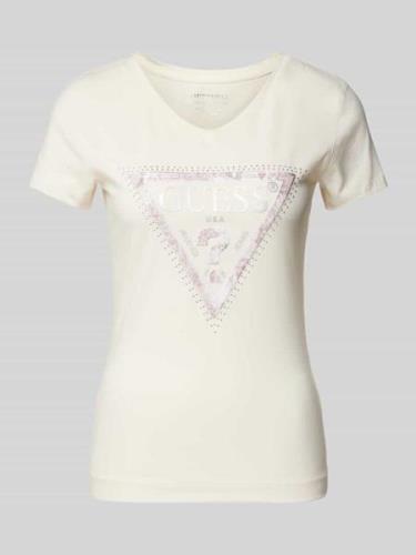 Guess T-Shirt mit Label-Print Modell 'PYTHON' in Weiss, Größe L