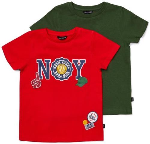Luca &  Lola San Marino T-Shirt 2er-Pack, Red/Army Green 110–116