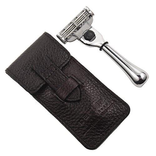 Parker Shaving TM-3 Travel Mach-3 Razor & Leather Pouch