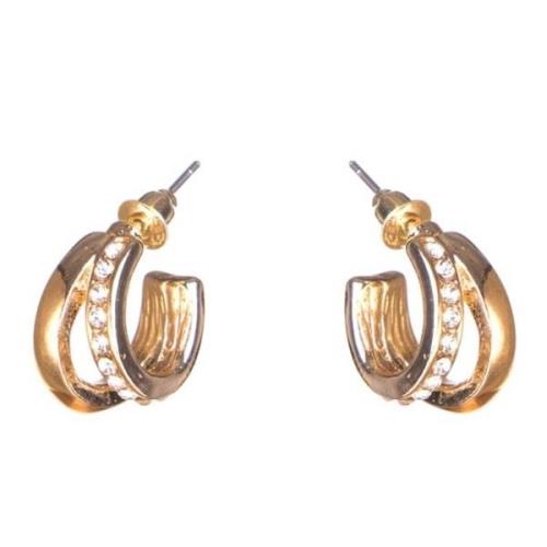 Dazzling Earring Col, Creols Two Lines, One Line W Crystals Gold