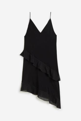 H&M Slipkleid aus Satin mit Volants Schwarz, Alltagskleider in Größe S...