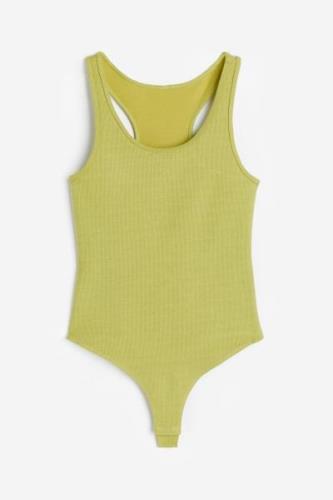 H&M Gerippter Stringbody Gelbgrün, Bodys in Größe XS. Farbe: Yellow-gr...