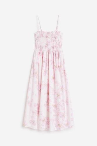 H&M Gesmoktes Baumwollkleid Cremefarben/Rosa geblümt, Alltagskleider i...