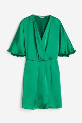 H&M Wickelkleid aus Satin Grün, Alltagskleider in Größe XS. Farbe: Gre...