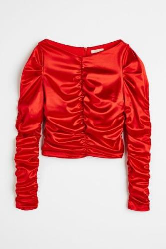 H&M Gerafftes Shirt Rot, Tops in Größe XS. Farbe: Red