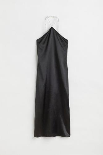 H&M Neckholderkleid aus Satin Schwarz, Party kleider in Größe L. Farbe...