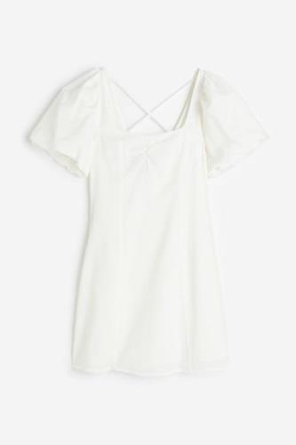 H&M Kleid mit Puffärmeln Weiß, Alltagskleider in Größe L. Farbe: White