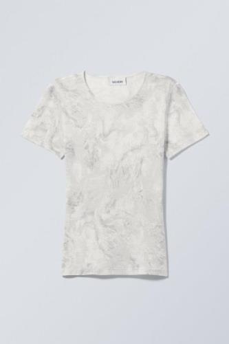 Weekday Bedrucktes T-Shirt Ready Weiße bedruckte Spitze in Größe S. Fa...