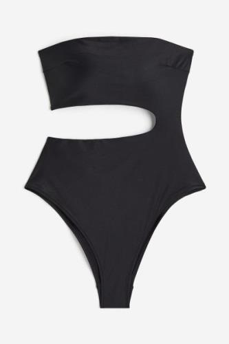 H&M Bandeau-Badeanzug High Leg Schwarz, Badeanzüge in Größe 50. Farbe:...