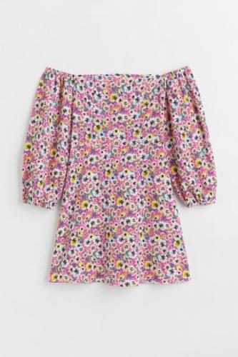 H&M Gecrinkeltes Off-Shoulder-Kleid Rosa/Geblümt, Alltagskleider in Gr...