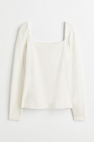 H&M Shirt mit eckigem Ausschnitt Weiß, Tops in Größe XL. Farbe: White